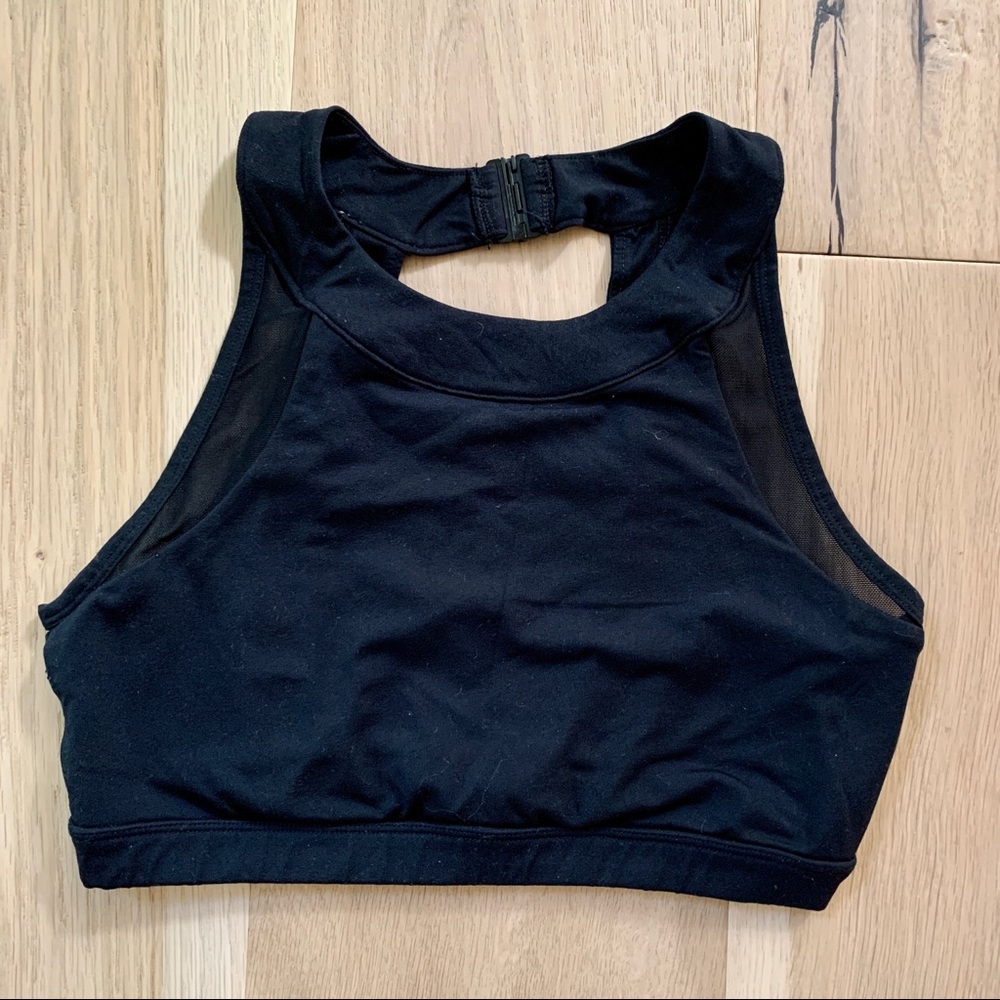 F21 High Neck Open Back Black Sports Bra